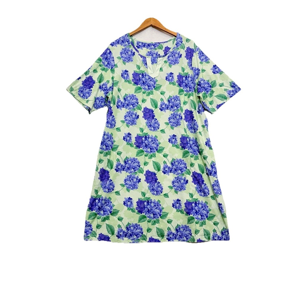 Stan Herman Nightgown House Dress Sx 2X 100% Cotton Hydrangeas Knit Cottagecore
